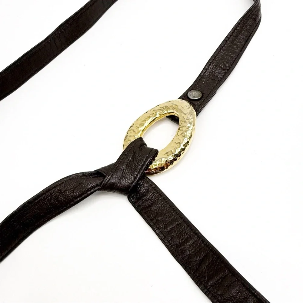 Alexis King Vintage Brown Leather Belt with Texturee Gold Buckle